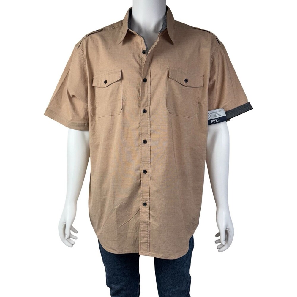 PDC Shirt Mens Size 2X Big & Tall  Short Sleeve Collared Front Pockets Button Up